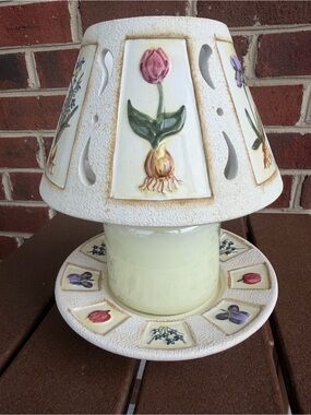 Yankee Candle Botanical Floral Ceramic Plate Shade Cream Pastel Candle Not Incl